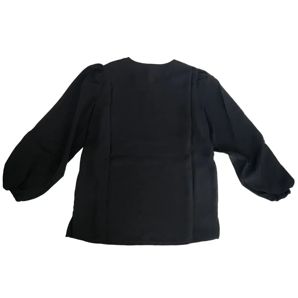 NWT J. Crew Puff 3/4 Sleeve‎ Satin Back Crepe Blouse Black Women's SZ XXSP
